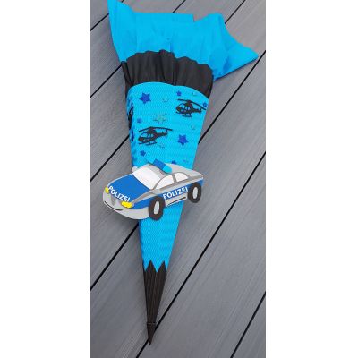 Gelb, blau, Bastel-Set 68 cm Wellpappe - Schultuete Polizei in Handarbeit für Sie hergestellt, incl. Name | 129852137