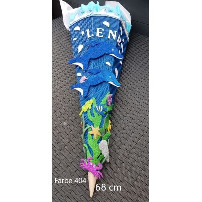 Gelb, blau, Fertige Schultüte 68cm Wellpappe - Schultuete im Meer in Handarbeit für Sie hergestellt, incl Name | 129852