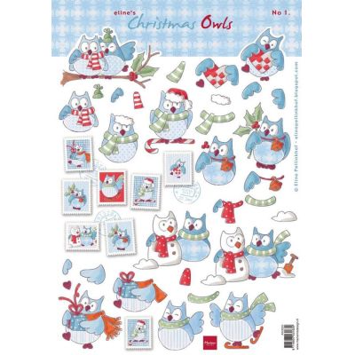 Schneidebogen Decoupage-Blätter Elines Weihnachtseulen 1 A4 | AK0055 / EAN:8716697031839