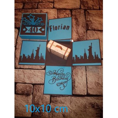 Schwarz / azur, 15x15 cm - Explosionsbox "New York" | EX3