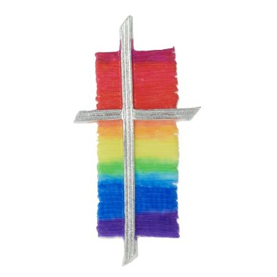 Wachsdekor, Kreuz bemalt Regenbogen, 117 x 60 mm, 1 Stk., regenbogen silber | 3533132