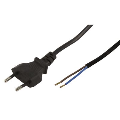 Euro-Netzkabel McPower mit blanken Enden Länge 2,5m, 2x0,75 mm², schwarz | 1535211ett / EAN:4250967307025