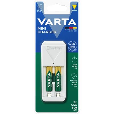 Mini Universal-Ladegerät VARTA, inkl. 2x Micro Akku Typ AAA, Akku NiMH, 800mAh | 1300589ett / EAN:4008496054541