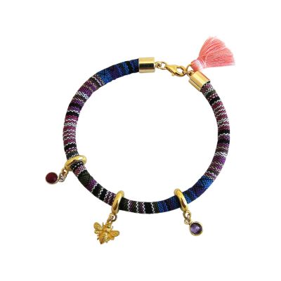 Gemshine - Damen - Armband - 925 Silber Vergoldet - AZTEC - BEE - Biene - Rubin - Rot - Amethyst - Violett | 11531247drops/gem