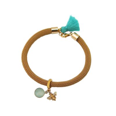 Gemshine - Damen - Armband - 925 Silber - Vergoldet - Edelstein - Aqua Chalcedon - BEE - Biene - Grün - Braun | 11531199drops/gem