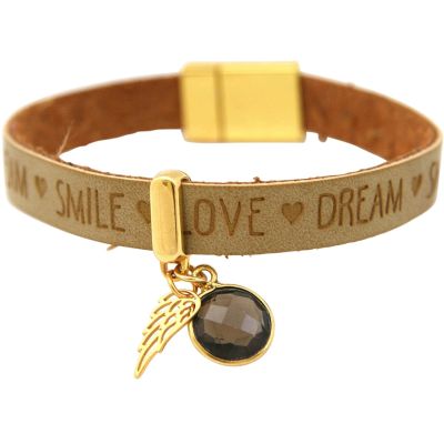 Gemshine - Damen - Armband - Engel - Flügel - 925 Silber Vergoldet - WISHES - Braun Sand - Rauchquarz - Magnet | 11530988drops/gem