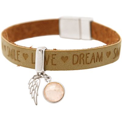 Gemshine - Damen - Armband - Engel - Flügel - 925 Silber - WISHES - Braun Sand - Rosenquarz - Rosa - Magnetver | 11531119drops/gem