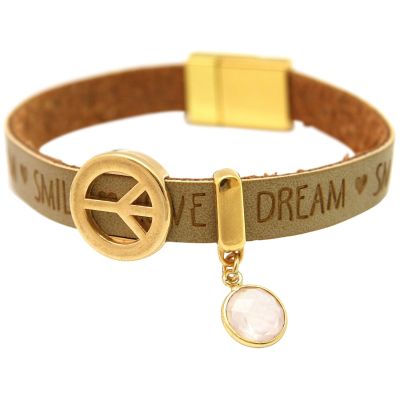 Gemshine - Damen - Armband - Frieden - Peace - WISHES - Rosenquarz - Braun Sand - Magnetverschluss | 11530887drops/gem