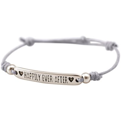 Gemshine - Damen - Armband - Gravur - HAPPILY EVER AFTER - Silber - Hellgrau | 11531662drops/gem