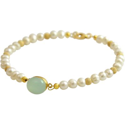 Gemshine - Damen - Armband - Perlen - Vergoldet - Chalcedon - Meeresgrün - 18 cm | 11530793drops/gem