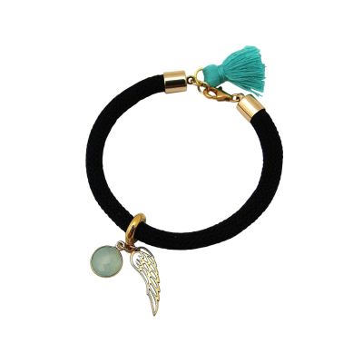 Gemshine - Damen - Armband - Vergoldet - Edelstein - Aqua Chalcedon - Engel Flügel - Grün - Schwarz | 11531203drops/gem