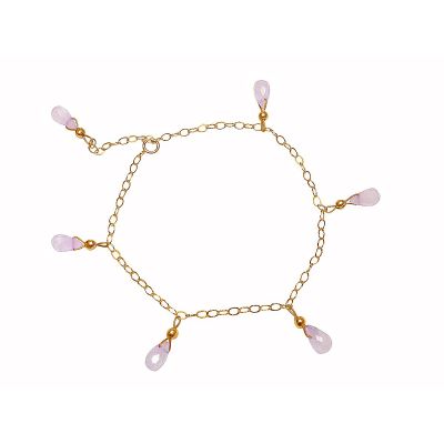 Gemshine - Damen - Armband - Vergoldet - Rosenquarz - Tropfen - Facettiert - Rosa - Größenverstellbar | 11612587drops/gem