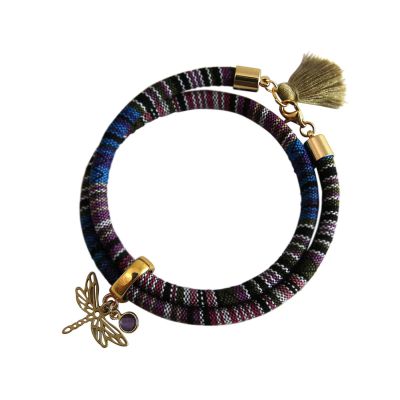 Gemshine - Damen - Armband - Wickelarmband - 925 Silber Vergoldet - Libelle - AZTEC - Amethyst - Rose - Violet | 11531258drops/gem