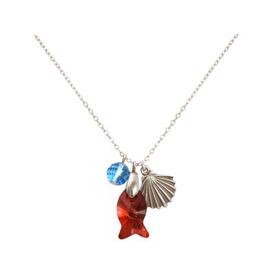 Gemshine - Damen - Halskette - Anhänger - 925 Silber - Muschel - Fisch - Rot - Blau - MADE WITH SWAROVSKI ELEM | 11531359drops/gem