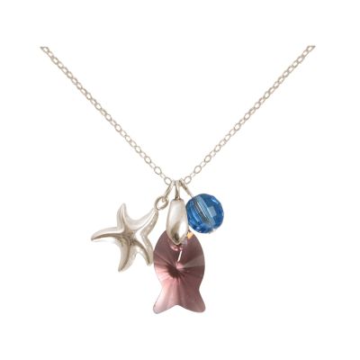 Gemshine - Damen - Halskette - Anhänger - 925 Silber - Seestern - Fisch - Rosa - Blau - MADE WITH SWAROVSKI EL | 11531353drops/gem