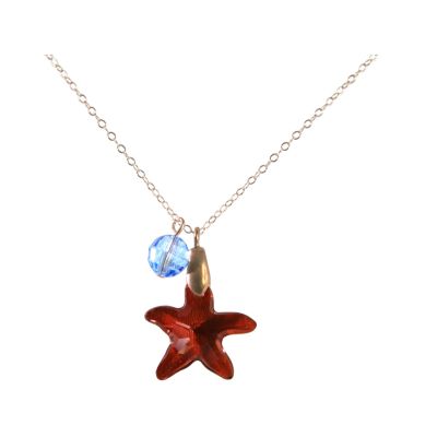 Gemshine - Damen - Halskette - Anhänger - Rose Vergoldet - Seestern - Rot - Blau - MADE WITH SWAROVSKI ELEMENT | 11531340drops/gem