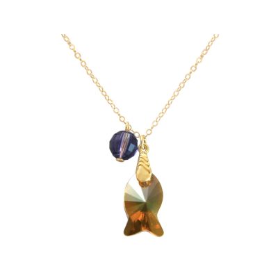 Gemshine - Damen - Halskette - Anhänger - Vergoldet - Fisch - Orange - Goldbraun - Violett - MADE WITH SWAROVS | 11531356drops/gem