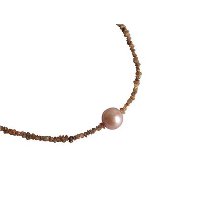 Gemshine - Damen - Halskette - Diamant - Champagner - Bronze - Perle - Lachs - Rose - 45 cm | 110699drops/gem