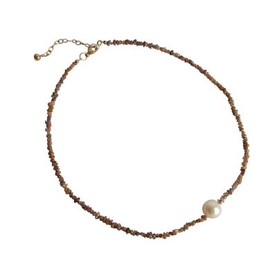 Gemshine - Damen - Halskette - Diamant - Champagner - Bronze - Perle - Weiß - 45 cm | 110698drops/gem