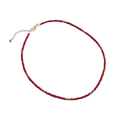 Gemshine - Damen - Halskette - Vergoldet - Rubin - Rot - Pyrit - Gold - Facettiert - 45 cm | 110676drops/gem