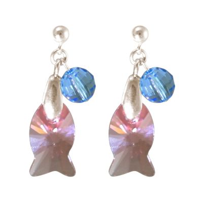 Gemshine - Damen - Ohrringe - 925 Silber - Fisch - Rosa - Blau - MADE WITH SWAROVSKI ELEMENTS® - 3 cm | 11531355drops/gem