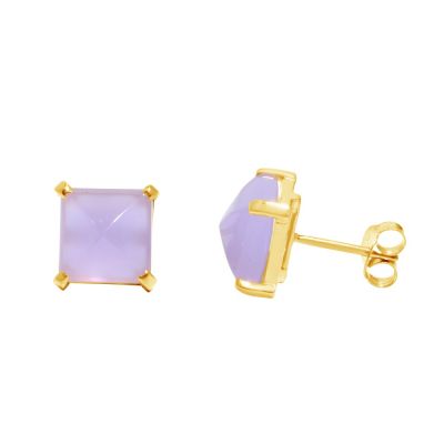 Gemshine - Damen - Ohrringe - 925 Silber Vergoldet - Chalcedon - Lavendel - Lila - 10mm | 11612816drops/gem