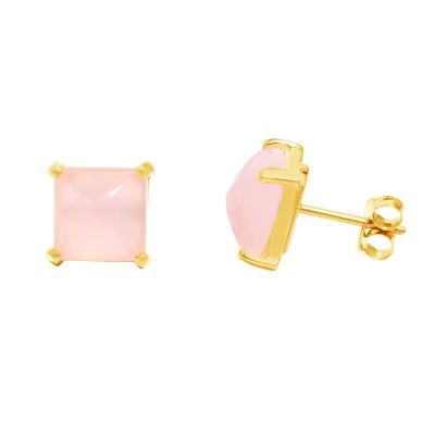 Gemshine - Damen - Ohrringe - 925 Silber Vergoldet - Chalcedon - Rosa - 10mm | 11612818drops/gem