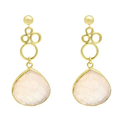 Gemshine - Damen - Ohrringe - BUBBLES - 925 Silber - Vergoldet ?- DRUZY - Rose Quarz - 4,5 cm | 11530853drops/gem