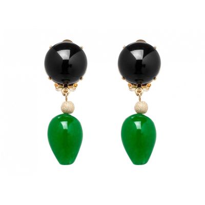 Gemshine - Damen - Ohrringe - Ohrclips - Vergoldet - Onyx - Jade - Schwarz - Grün - TROPFEN - 3,5 cm | 11612826drops/gem