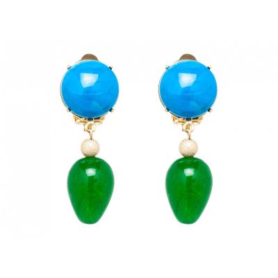 Gemshine - Damen - Ohrringe - Ohrclips - Vergoldet - Türkis - Jade - Blau - Grün - TROPFEN - 3,5 cm | 11612827drops/gem