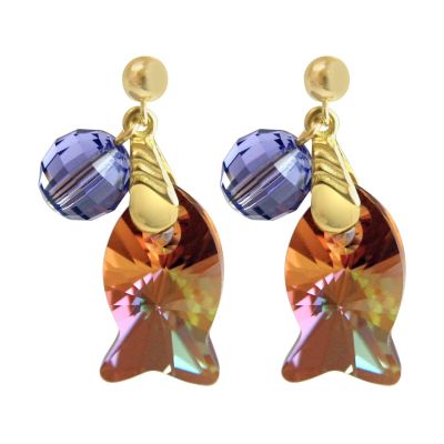 Gemshine - Damen - Ohrringe - Vergoldet - Fisch - Orange - Goldbraun - Violett - MADE WITH SWAROVSKI ELEMENTS® | 11531358drops/gem