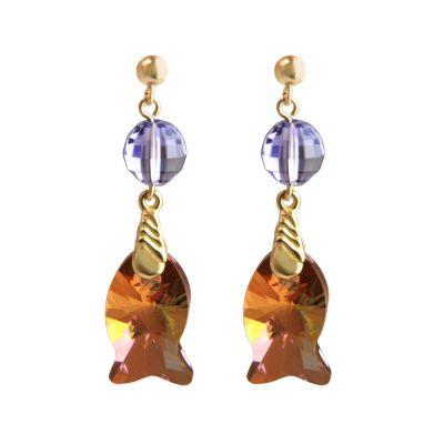 Gemshine - Damen - Ohrringe - Vergoldet - Fisch - Orange - Goldbraun - Violett - MADE WITH SWAROVSKI ELEMENTS® | 11531357drops/gem