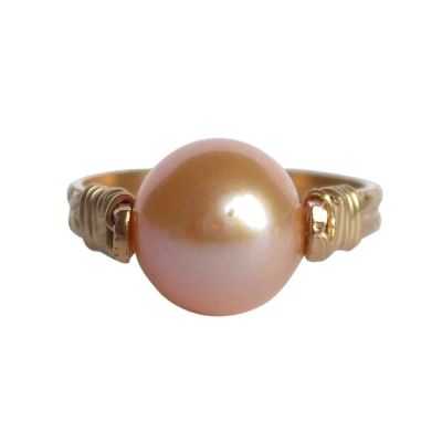 Gemshine - Damen - Ring - Spannring - Vergoldet - Zuchtperle - Lachs - Rose - 8mm, Ringgröße:52 (16.6) | 11532589drops/gem