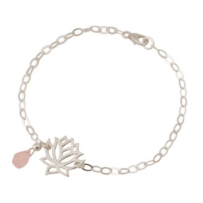 GEMSHINE Damenarmband aus 925 Silber mit YOGA Lotusblume und Rosenquarz | 11613127drops/gem