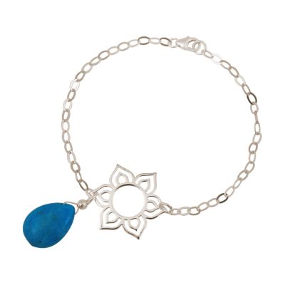 GEMSHINE Damenarmband aus 925 Silber mit YOGA Lotusblume und Türkis Tropfen | 11613128drops/gem