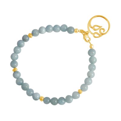 GEMSHINE Damenarmband aus hochwertig vergoldetem 925 Silber mit YOGA Lotusblume und Aquamarinen | 11613134drops/gem