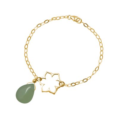 GEMSHINE Damenarmband aus hochwertig vergoldetem 925 Silber mit YOGA Lotusblume und Chalcedon Edelstein | 11613138drops/gem