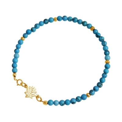 GEMSHINE Damenarmband aus hochwertig vergoldetem 925 Silber YOGA Lotusblume und Türkis | 11613150drops/gem