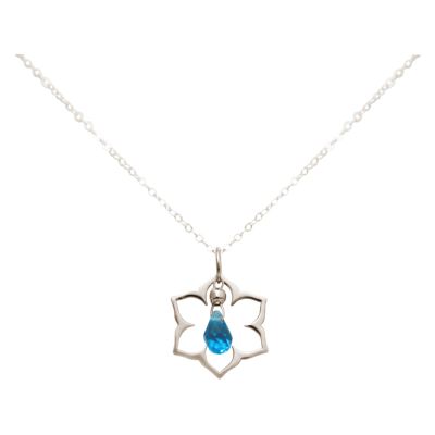 GEMSHINE Damenhalskette aus 925 Silber mit YOGA Lotusblume und Blautopas Quarz | 11613174drops/gem