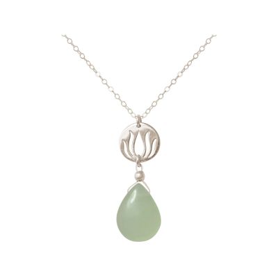 GEMSHINE Damenhalskette aus 925 Silber mit YOGA Lotusblume und Chalcedon Tropfen | 11613177drops/gem