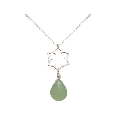 GEMSHINE Damenhalskette aus 925 Silber mit YOGA Lotusblume und Chalcedon Tropfen | 11613176drops/gem