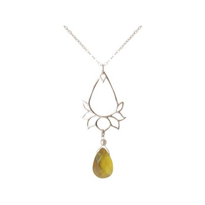 GEMSHINE Damenhalskette aus 925 Silber mit YOGA Lotusblume und Citrin Tropfen | 11613179drops/gem