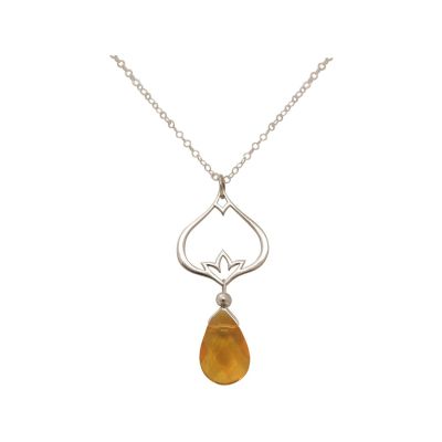 GEMSHINE Damenhalskette aus 925 Silber mit YOGA Lotusblume und Citrin Tropfen | 11613178drops/gem