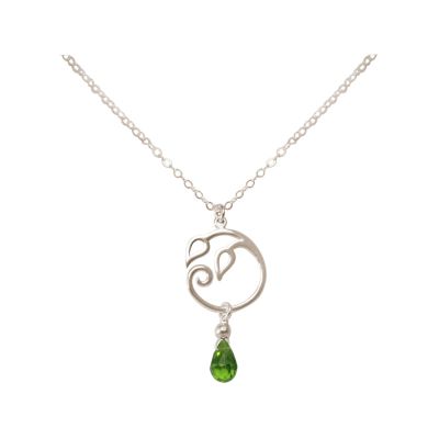 GEMSHINE Damenhalskette aus 925 Silber mit YOGA Lotusblume und Peridot Tropfen. | 11613180drops/gem