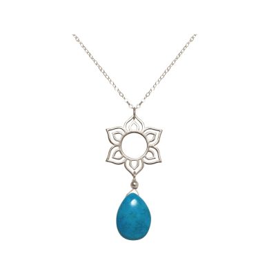 GEMSHINE Damenhalskette aus 925 Silber mit YOGA Lotusblume und Türkis Tropfen | 11613185drops/gem