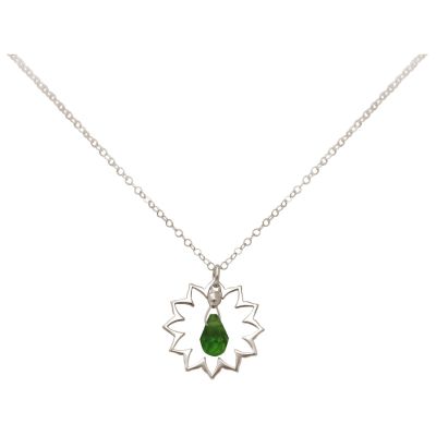 GEMSHINE Damenhalskette aus 925 Silber mit YOGA Lotusblume und Turmalin Quarz | 11613188drops/gem