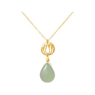 GEMSHINE Damenhalskette aus hochwertig vergoldetem 925 Silber mit YOGA Lotusblume und Chalcedon Edelstein | 11613194drops/gem