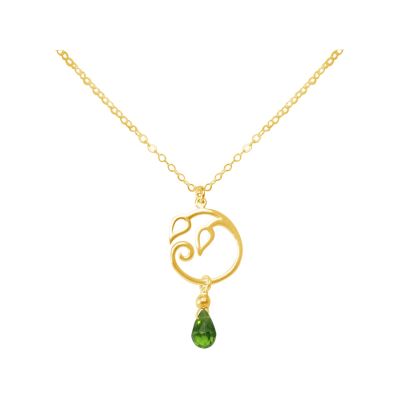 GEMSHINE Damenhalskette aus hochwertig vergoldetem 925 Silber mit YOGA Lotusblume und Peridot Tropfen | 11613197drops/gem