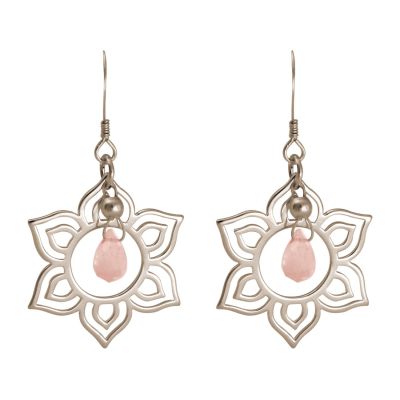 GEMSHINE Damenohrringe aus 925 Silber mit YOGA Mandala Lotusblumen und Rosenquarzen | 11613250drops/gem