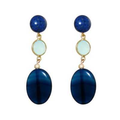 GEMSHINE Damenohrringe mit Lapis Lazuli, Chalcedon und Achat Edelsteinen | 11613303drops/gem